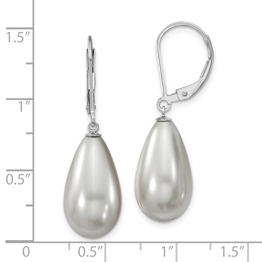 QMJET10G Majestik Sterling Silver Rhodium-plated 10x18mm Teardrop Grey Imitation Shell Pearl Leverback Dangle Earrings