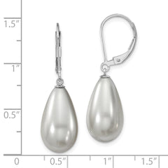QMJET10G Majestik Sterling Silver Rhodium-plated 10x18mm Teardrop Grey Imitation Shell Pearl Leverback Dangle Earrings