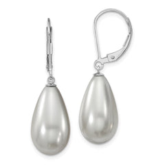 QMJET10G Majestik Sterling Silver Rhodium-plated 10x18mm Teardrop Grey Imitation Shell Pearl Leverback Dangle Earrings