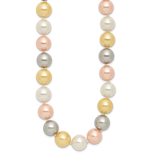 Majestik Sterling Silver Rhodium-plated 12-13mm Multi-Color Imitation Shell Pearl Hand-knotted Necklace QMJN131MX-18