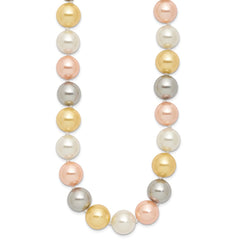 Majestik Sterling Silver Rhodium-plated 12-13mm Multi-Color Imitation Shell Pearl Hand-knotted Necklace QMJN131MX-18