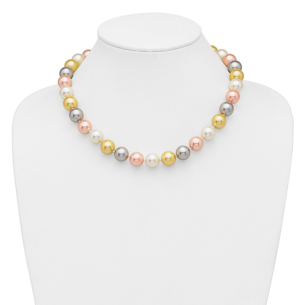 Majestik Sterling Silver Rhodium-plated 12-13mm Multi-Color Imitation Shell Pearl Hand-knotted Necklace QMJN131MX-18
