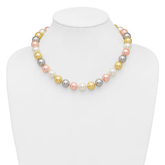 Majestik Sterling Silver Rhodium-plated 12-13mm Multi-Color Imitation Shell Pearl Hand-knotted Necklace QMJN131MX-18