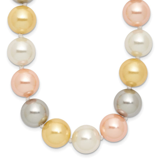 Majestik Sterling Silver Rhodium-plated 12-13mm Multi-Color Imitation Shell Pearl Hand-knotted Necklace QMJN131MX-18