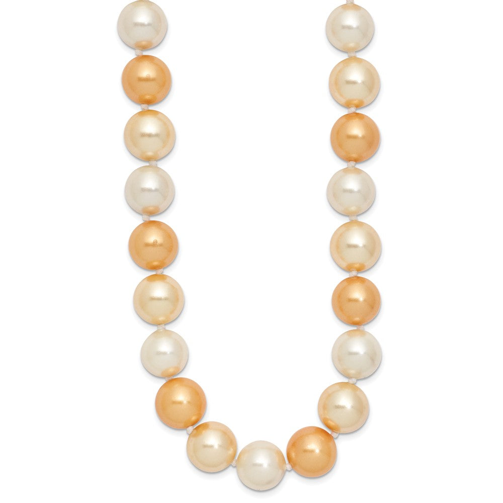 Majestik Sterling Silver Rhodium-plated 12-13mm Yellow and White Imitation Shell Pearl Hand-knotted Necklace QMJN132MX-18