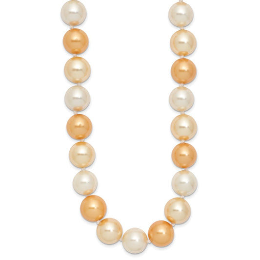 Majestik Sterling Silver Rhodium-plated 12-13mm Yellow and White Imitation Shell Pearl Hand-knotted Necklace QMJN132MX-18