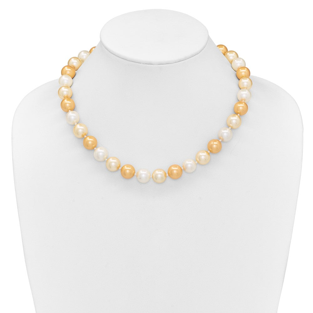 Majestik Sterling Silver Rhodium-plated 12-13mm Yellow and White Imitation Shell Pearl Hand-knotted Necklace QMJN132MX-18