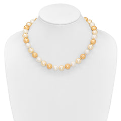 Majestik Sterling Silver Rhodium-plated 12-13mm Yellow and White Imitation Shell Pearl Hand-knotted Necklace QMJN132MX-18
