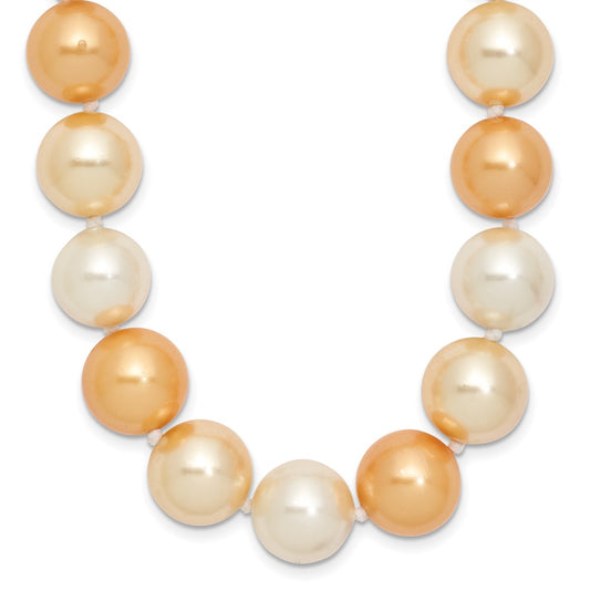 Majestik Sterling Silver Rhodium-plated 12-13mm Yellow and White Imitation Shell Pearl Hand-knotted Necklace QMJN132MX-18