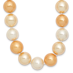 Majestik Sterling Silver Rhodium-plated 12-13mm Yellow and White Imitation Shell Pearl Hand-knotted Necklace QMJN132MX-18