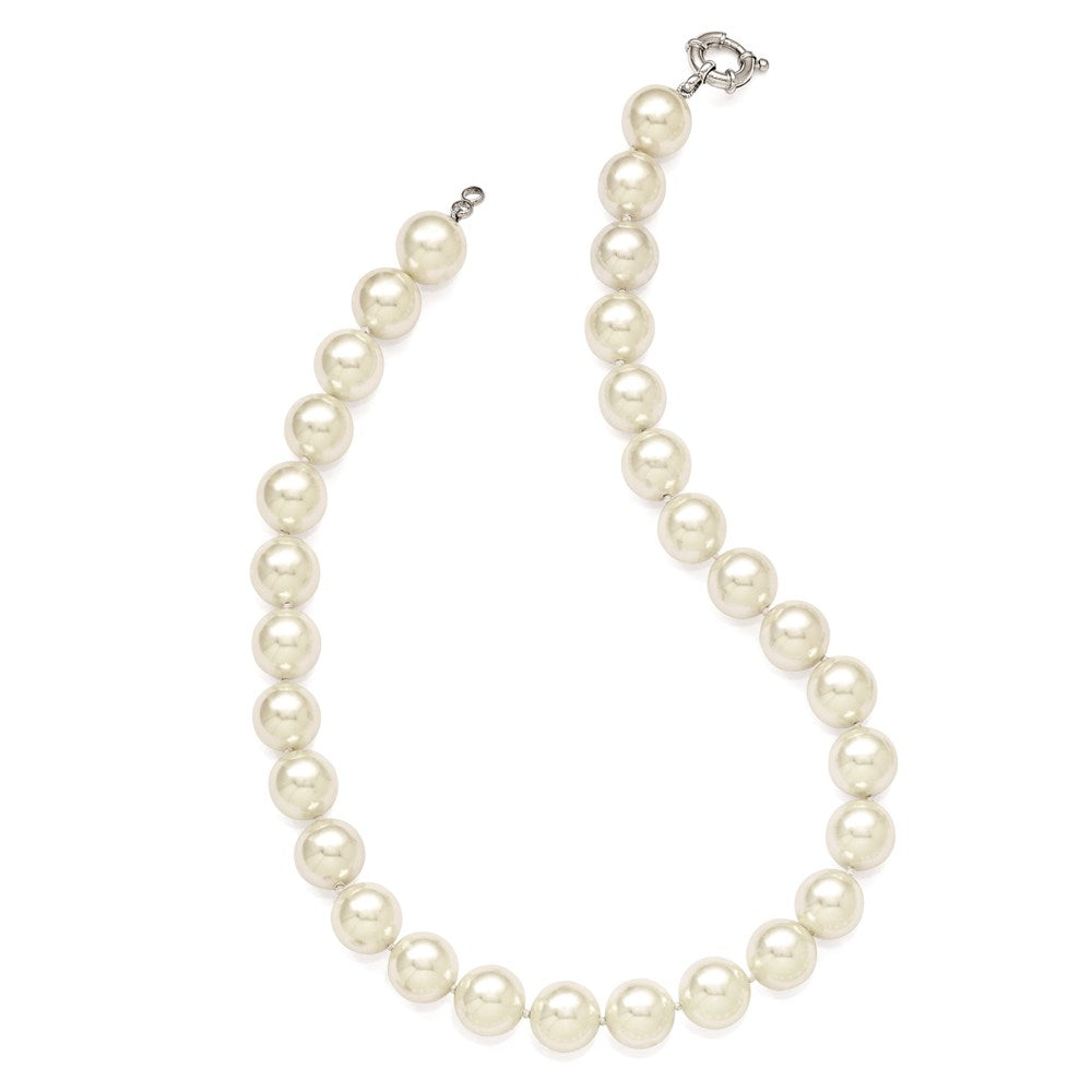 Majestik Sterling Silver Rhodium-plated 14-15mm White Imitation Shell Pearl Hand-knotted Necklace QMJN14W-18