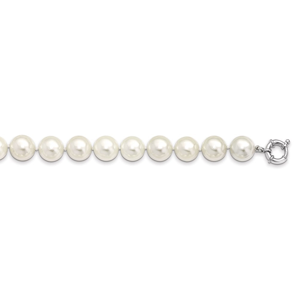 Majestik Sterling Silver Rhodium-plated 14-15mm White Imitation Shell Pearl Hand-knotted Necklace QMJN14W-18