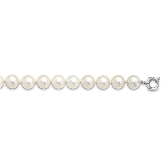 Majestik Sterling Silver Rhodium-plated 14-15mm White Imitation Shell Pearl Hand-knotted Necklace QMJN14W-18