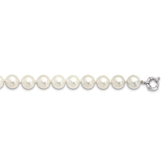 Majestik Sterling Silver Rhodium-plated 14-15mm White Imitation Shell Pearl Hand-knotted Necklace QMJN14W-18