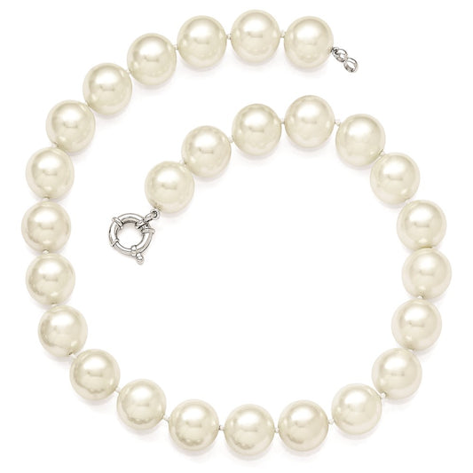 Majestik Sterling Silver Rhodium-plated 16-17mm White Imitation Shell Pearl Hand-knotted Necklace QMJN16W-18
