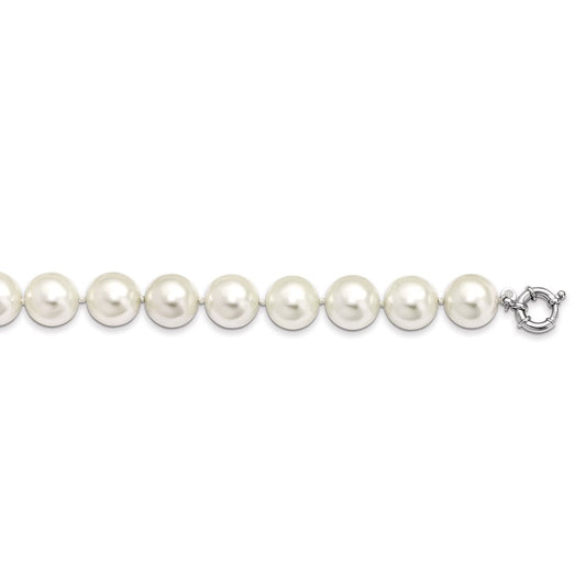 Majestik Sterling Silver Rhodium-plated 16-17mm White Imitation Shell Pearl Hand-knotted Necklace QMJN16W-18