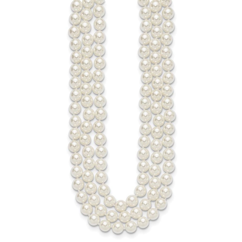 Majestik Sterling Silver Rhodium-plated 3 Row 10-11mm White Imitation Shell Pearl Hand-knotted Necklace QMJN310W-18