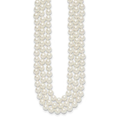 Majestik Sterling Silver Rhodium-plated 3 Row 10-11mm White Imitation Shell Pearl Hand-knotted Necklace QMJN310W-18