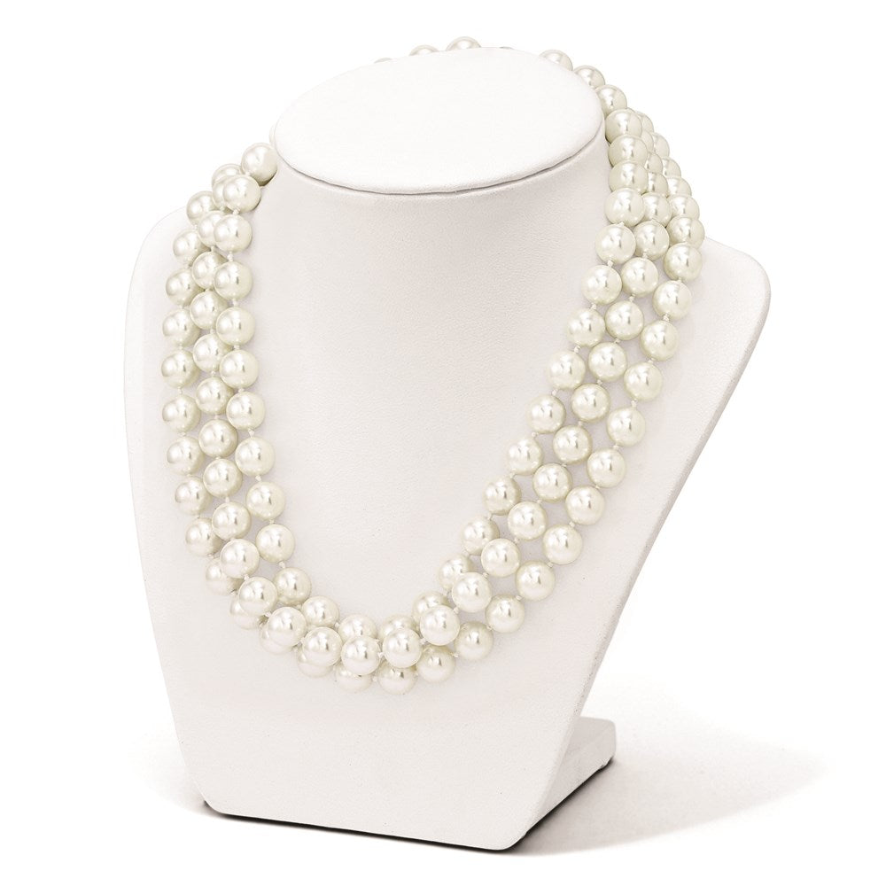 Majestik Sterling Silver Rhodium-plated 3 Row 10-11mm White Imitation Shell Pearl Hand-knotted Necklace QMJN310W-18
