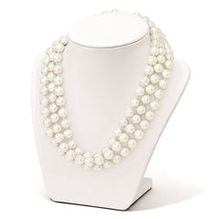 Majestik Sterling Silver Rhodium-plated 3 Row 10-11mm White Imitation Shell Pearl Hand-knotted Necklace QMJN310W-18