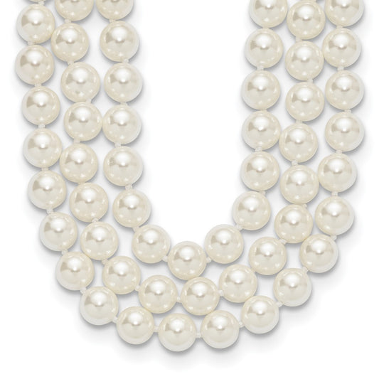 Majestik Sterling Silver Rhodium-plated 3 Row 10-11mm White Imitation Shell Pearl Hand-knotted Necklace QMJN310W-18