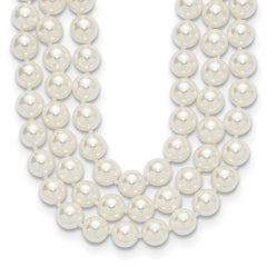 Majestik Sterling Silver Rhodium-plated 3 Row 10-11mm White Imitation Shell Pearl Hand-knotted Necklace QMJN310W-18