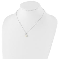 Majestik Sterling Silver Rhodium-plated 8-9mm White Imitation Shell Pearl CZ Spring Ring Clasp 17 inch Necklace QMJN801W-17