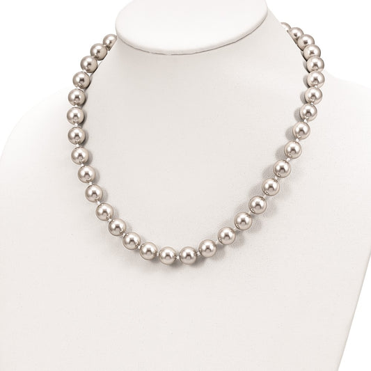 Majestic Sterling Silver Rhodium-plated 10-11mm Grey Imitation Shell Pearl Hand-knotted Necklace QMJNM10G-18