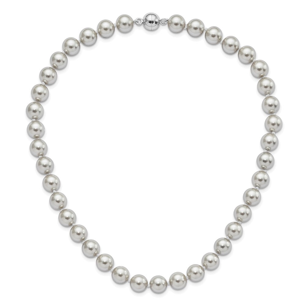 Majestic Sterling Silver Rhodium-plated 10-11mm Grey Imitation Shell Pearl Hand-knotted Necklace QMJNM10G-18