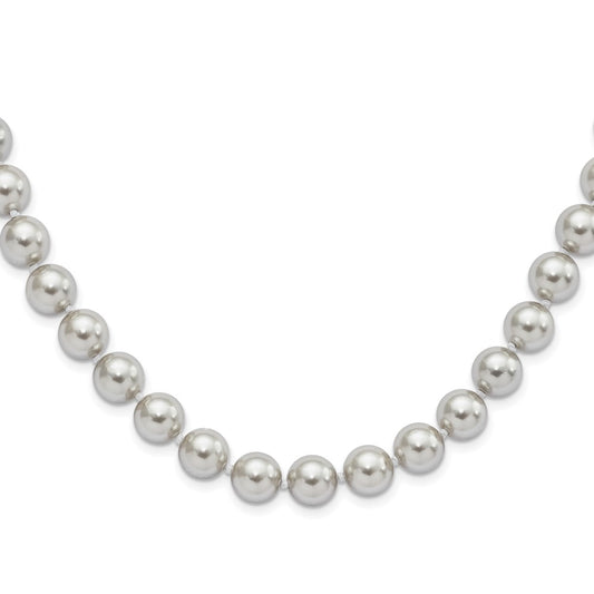 Majestic Sterling Silver Rhodium-plated 10-11mm Grey Imitation Shell Pearl Hand-knotted Necklace QMJNM10G-18