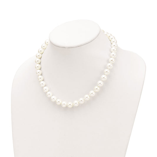 Majestic Sterling Silver Rhodium-plated 10-11mm White Imitation Shell Pearl Hand-knotted Necklace QMJNM10W-18