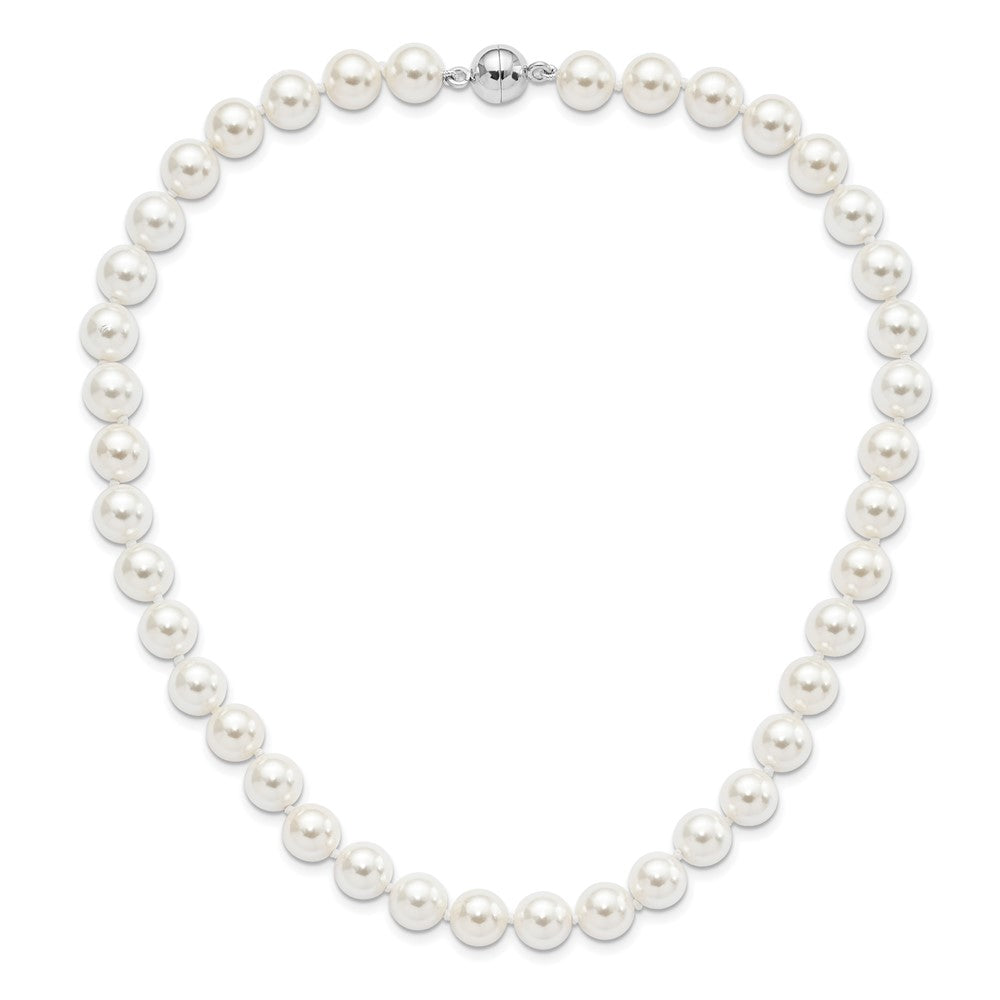 Majestic Sterling Silver Rhodium-plated 10-11mm White Imitation Shell Pearl Hand-knotted Necklace QMJNM10W-18