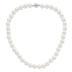 Majestic Sterling Silver Rhodium-plated 10-11mm White Imitation Shell Pearl Hand-knotted Necklace QMJNM10W-18