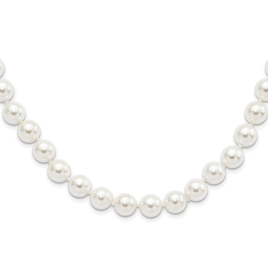 Majestic Sterling Silver Rhodium-plated 10-11mm White Imitation Shell Pearl Hand-knotted Necklace QMJNM10W-18