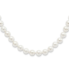 Majestic Sterling Silver Rhodium-plated 10-11mm White Imitation Shell Pearl Hand-knotted Necklace QMJNM10W-18