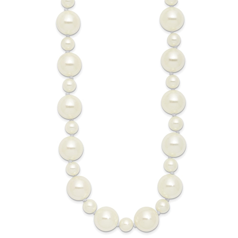 Majestik 7 and 12mm White Imitation Shell Pearl Hand-knotted Slip-on Necklace QMJNS712W-36