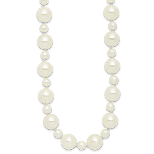 Majestik 7 and 12mm White Imitation Shell Pearl Hand-knotted Slip-on Necklace QMJNS712W-36