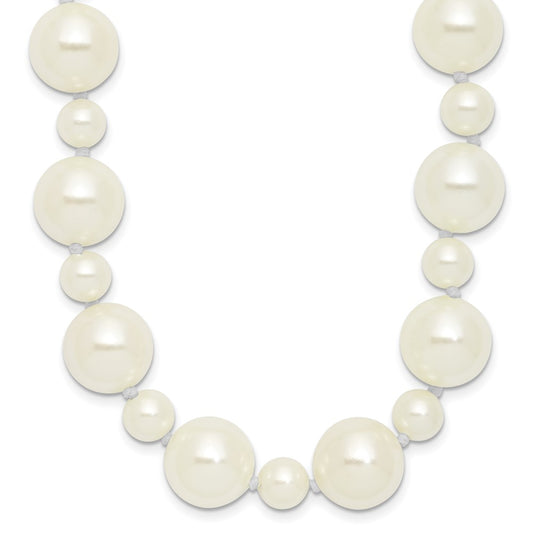 Majestik 7 and 12mm White Imitation Shell Pearl Hand-knotted Slip-on Necklace QMJNS712W-36