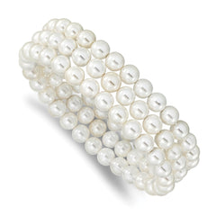 Majestik 7-8mm White Imitation Shell Pearl Hand-knotted Set of 3 Stretch Bracelets QMJS700W