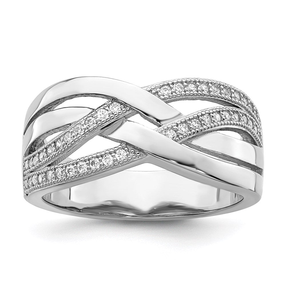 Brilliant Embers Sterling Silver Rhodium-plated 44 Stone Micro Pav�� CZ Polished Ring