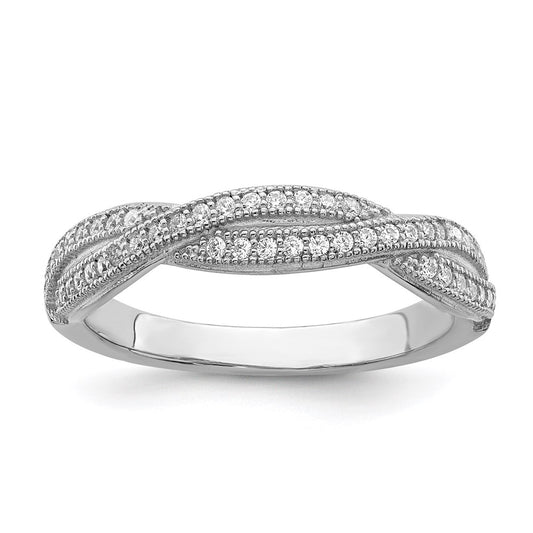 Brilliant Embers Sterling Silver Rhodium-plated 48 Stone Criss Cross Micro Pav�� CZ Polished Ring