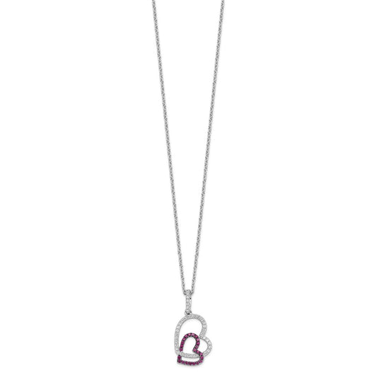 Brilliant Embers Sterling Silver Rhodium-plated 62 Stone 18 inch Micro Pav������ Red and White CZ Heart Necklace with 2 Inch Extender QMP1096-18