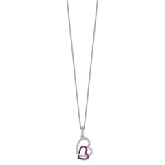 Brilliant Embers Sterling Silver Rhodium-plated 62 Stone 18 inch Micro Pav������ Red and White CZ Heart Necklace with 2 Inch Extender QMP1096-18