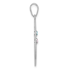 Sterling Silver/Rhodium-plated 2 Birthstone with SS Bezel Pendant QMP10_2SS--6