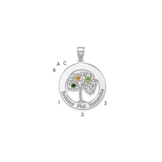 Sterling Silver/Rhod-plated 3 Birthstone with 14k Bezel Family Pendant QMP10_3G--6