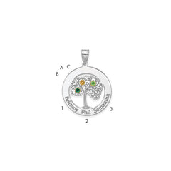 Sterling Silver/Rhod-plated 3 Birthstone with 14k Bezel Family Pendant QMP10_3G--6