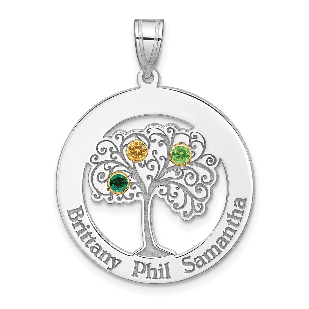 Sterling Silver/Rhod-plated 3 Birthstone with 14k Bezel Family Pendant QMP10_3G--6