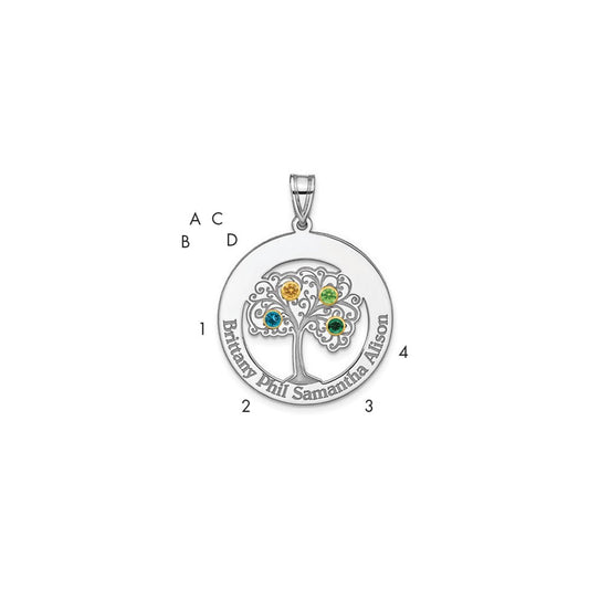 Sterling Silver/Rhod-plated 4 Birthstone with 14k Bezel Family Pendant QMP10_4G--6
