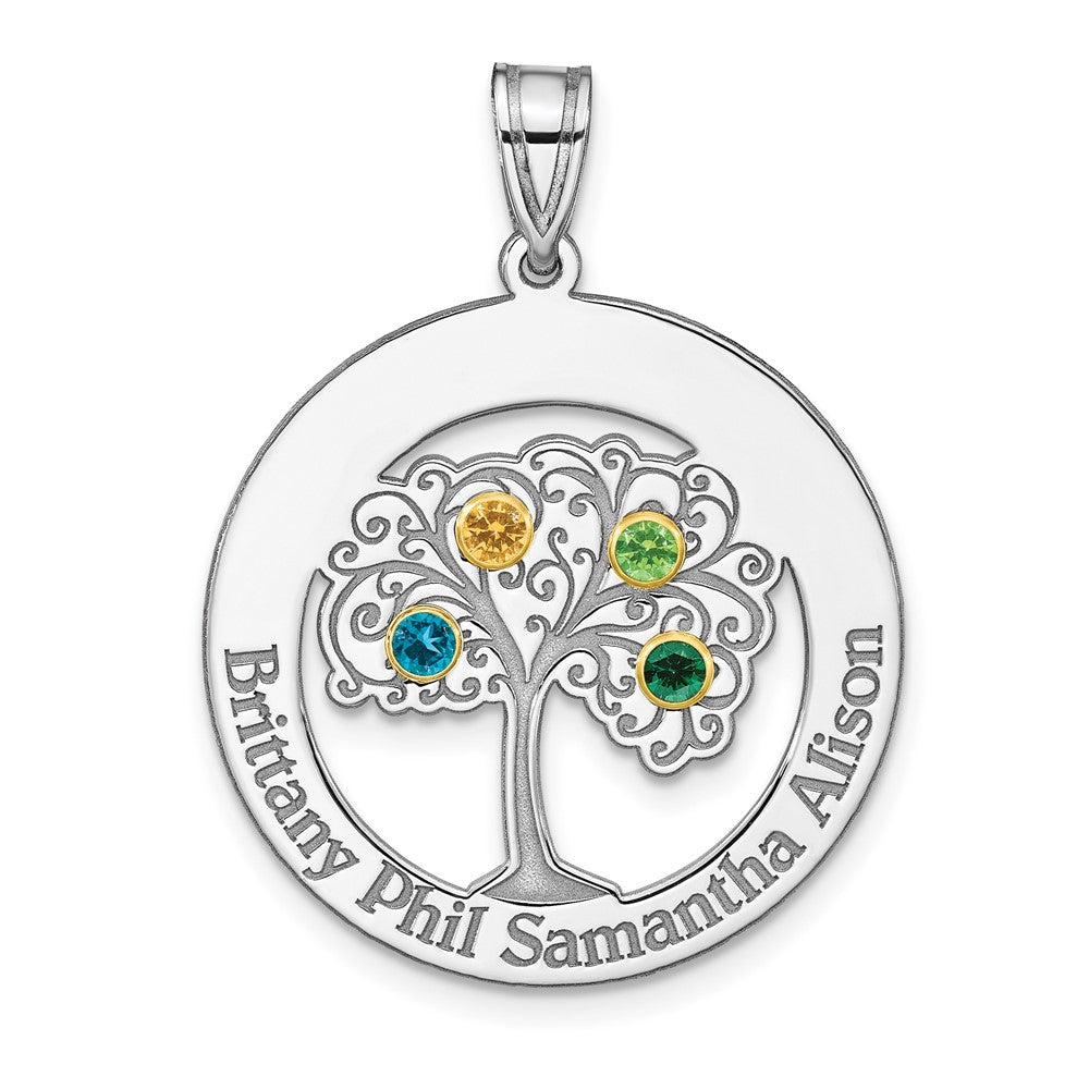 Sterling Silver/Rhod-plated 4 Birthstone with 14k Bezel Family Pendant QMP10_4G--6
