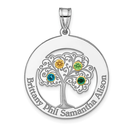 Sterling Silver/Rhod-plated 4 Birthstone with 14k Bezel Family Pendant QMP10_4G--6